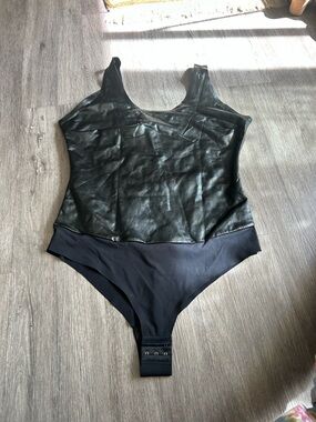 Pinsy Black Faux-Leather Tank One-Piece